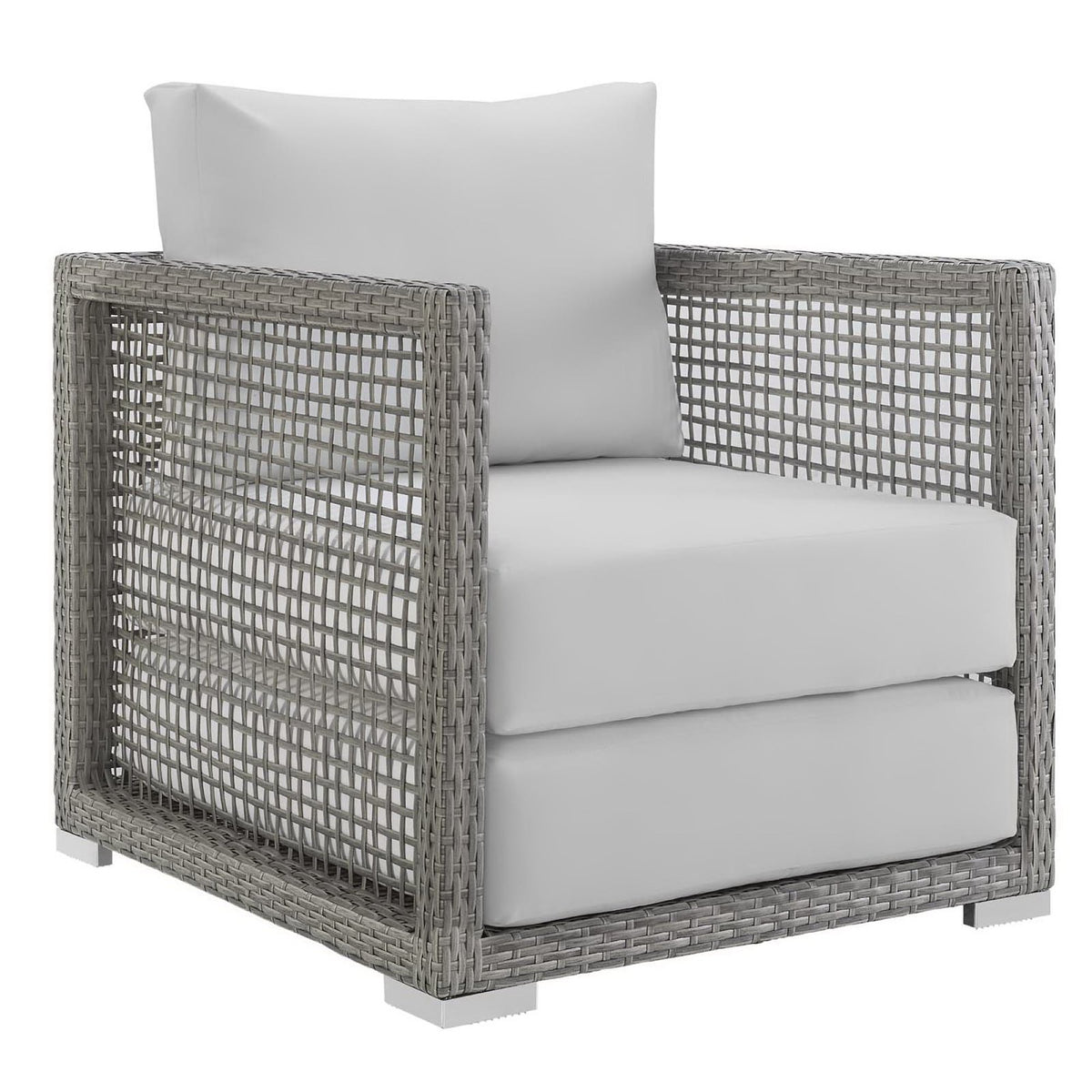 Aura 3 Piece Outdoor Patio Wicker Rattan Set - Gray White (2 Armchairs, Side Table)