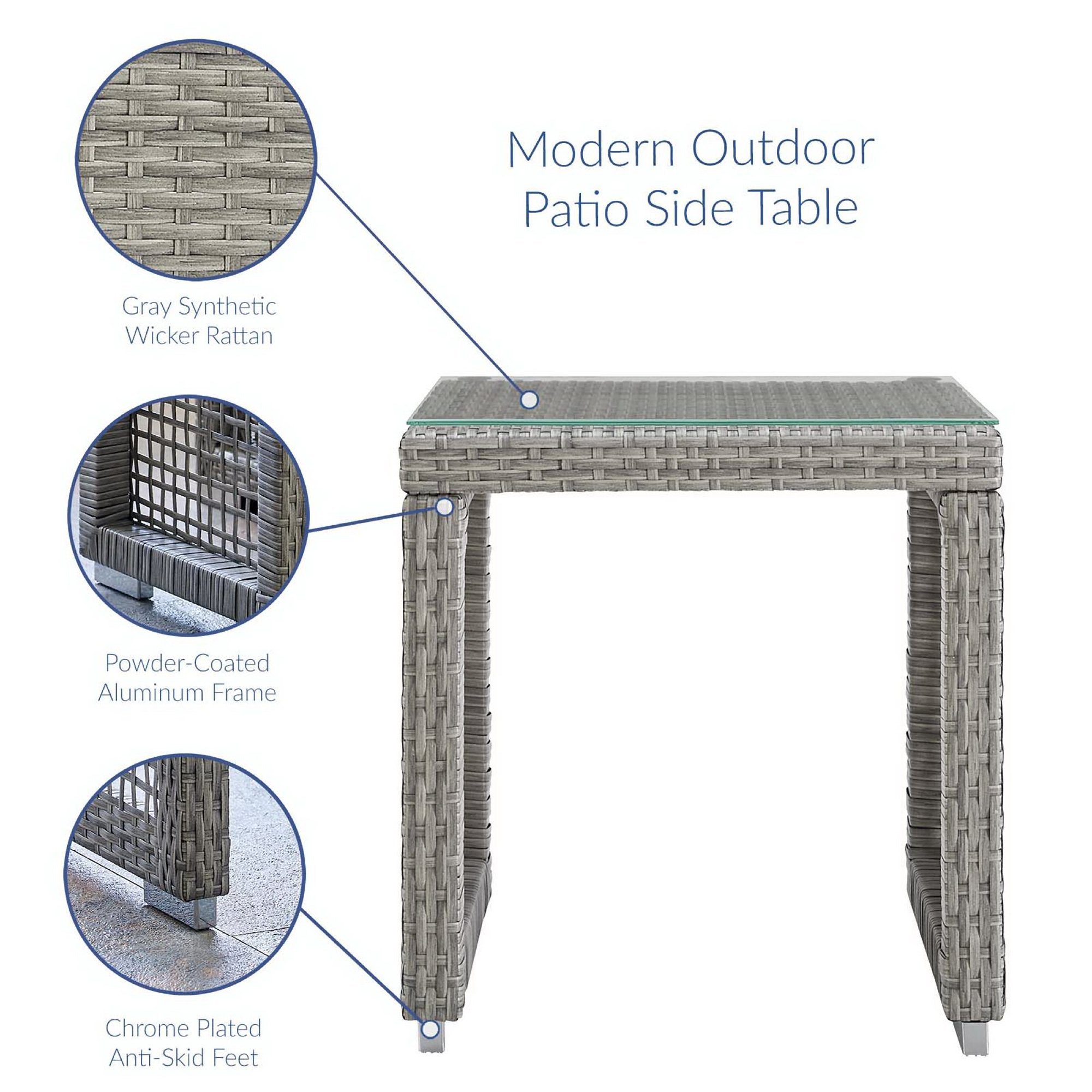Aura 3 Piece Outdoor Patio Wicker Rattan Set - Gray White (2 Armchairs, Side Table)