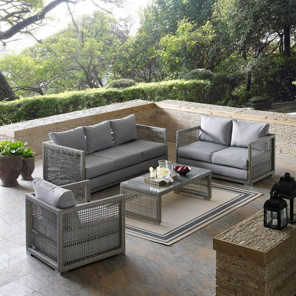 Aura 4 Piece Outdoor Patio Wicker Rattan Set - Gray Gray