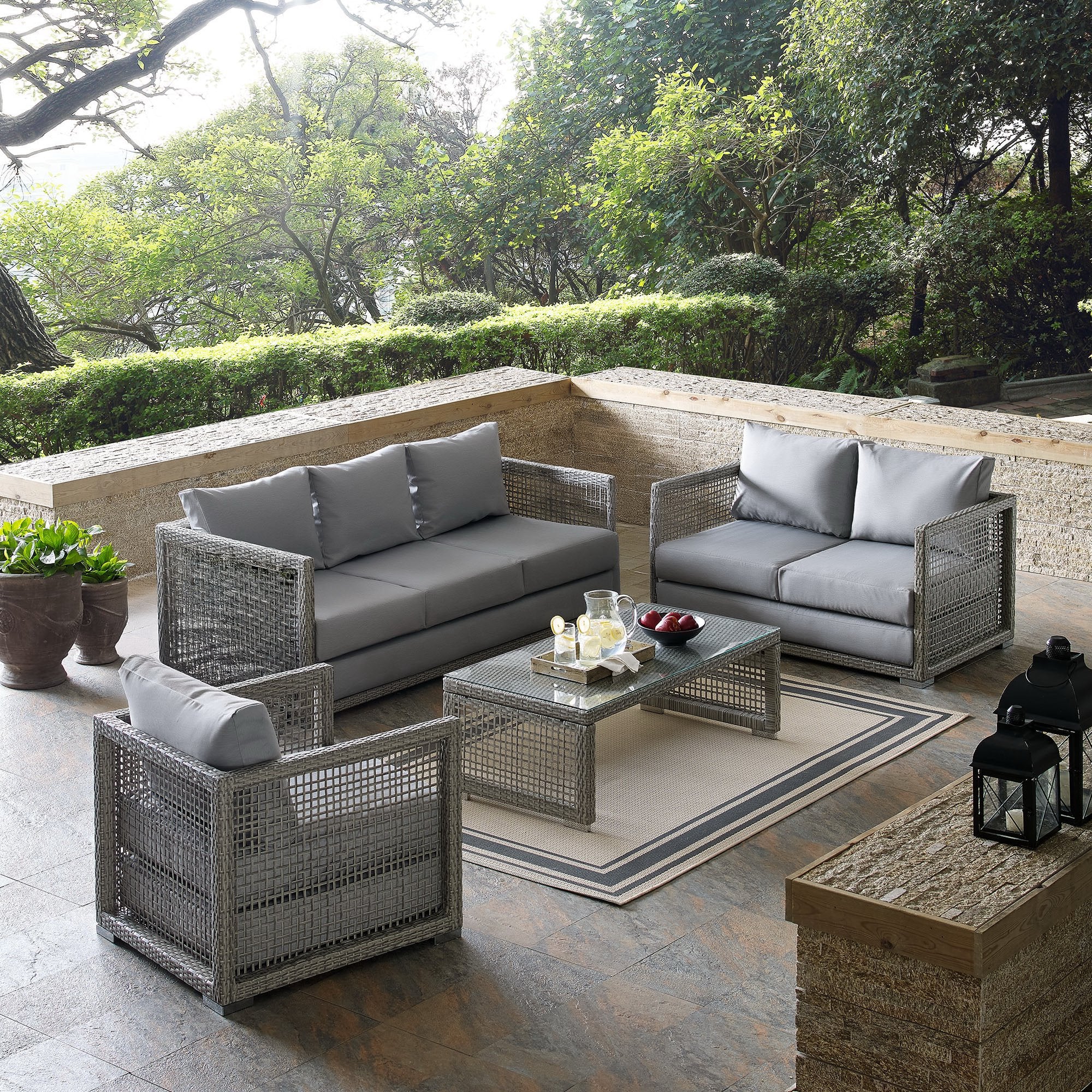 Aura 4 Piece Outdoor Patio Wicker Rattan Set - Gray Gray
