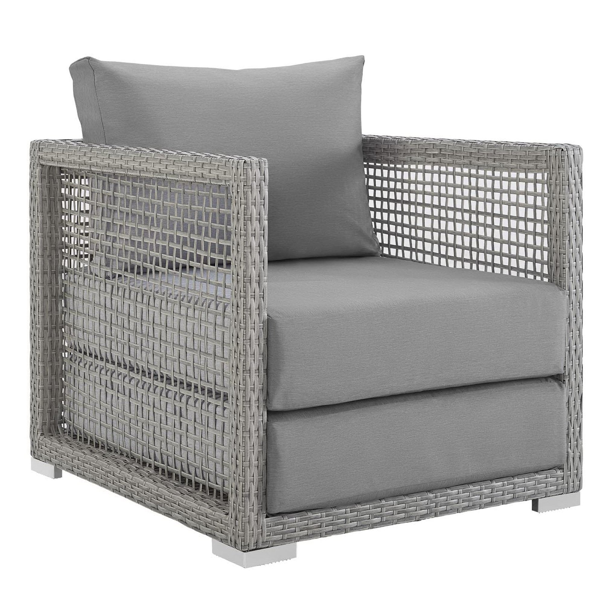 Aura 3 Piece Outdoor Patio Wicker Rattan Set - Gray Gray (Armchair, 2 Side Tables)