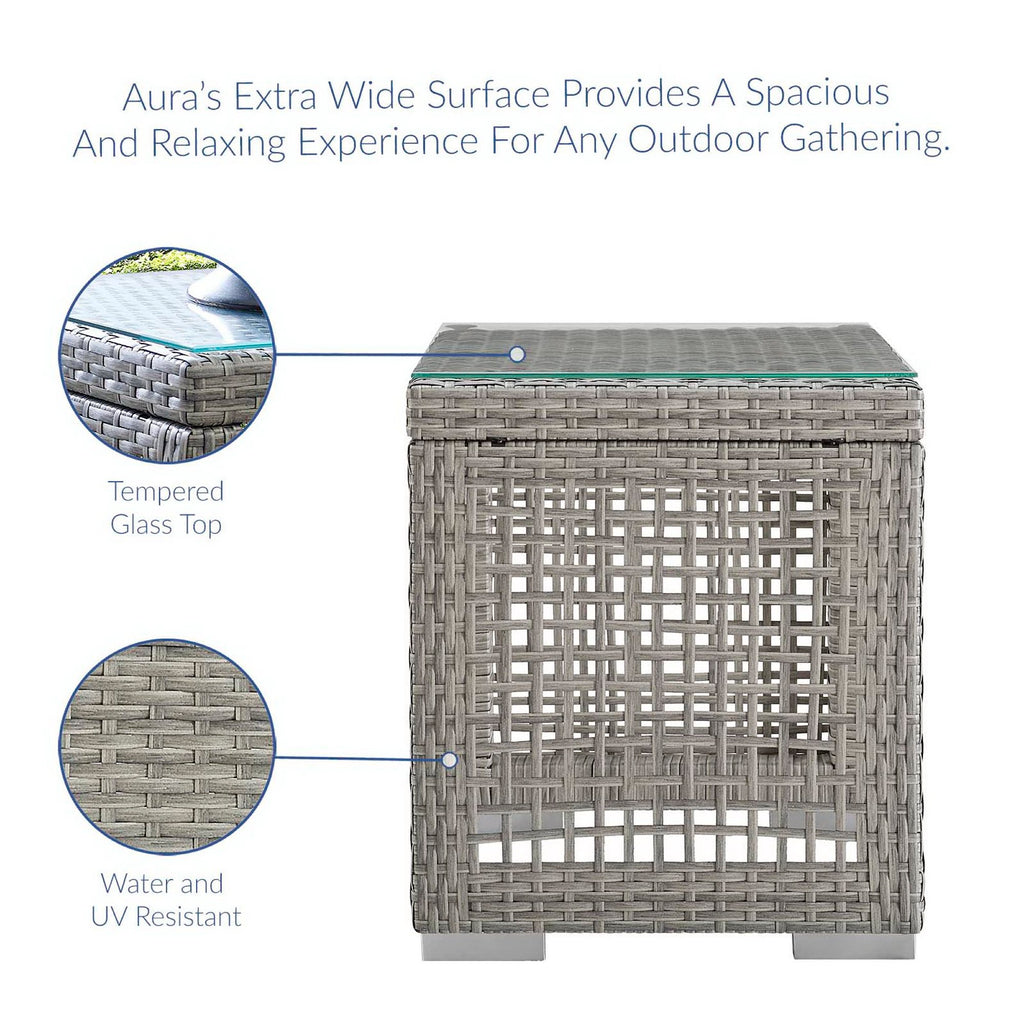 Aura 3 Piece Outdoor Patio Wicker Rattan Set - Gray Gray (Armchair, 2 Side Tables)
