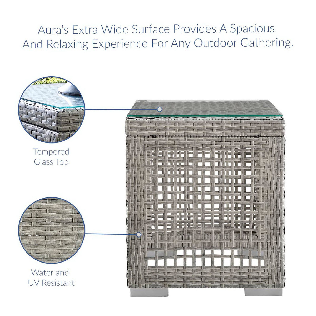 Aura 3 Piece Outdoor Patio Wicker Rattan Set - Gray Gray (Armchair, 2 Side Tables)