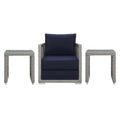 Aura 3 Piece Outdoor Patio Wicker Rattan Set - Gray Navy (Armchair, 2 Side Tables)