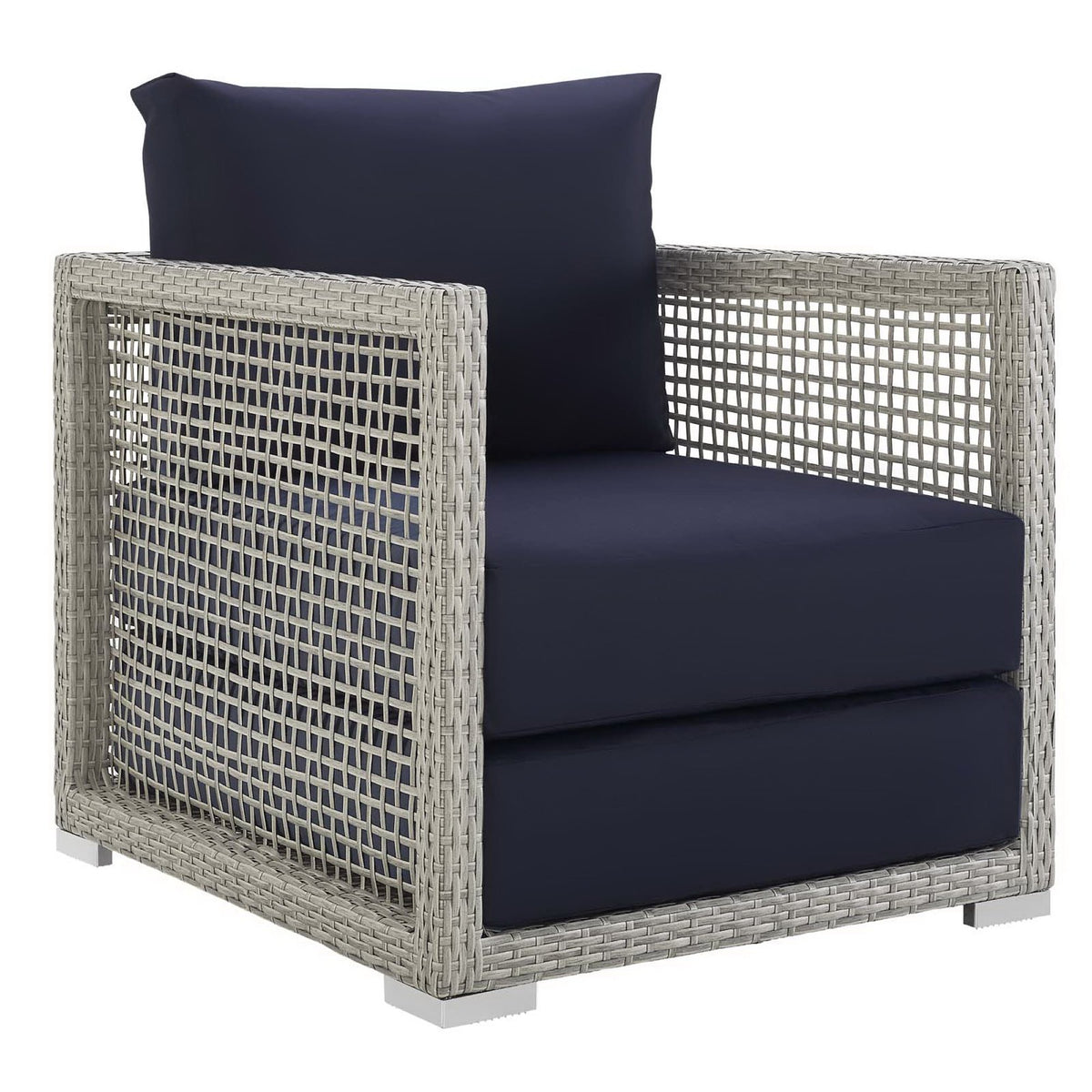 Aura 3 Piece Outdoor Patio Wicker Rattan Set - Gray Navy (Armchair, 2 Side Tables)