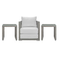 Aura 3 Piece Outdoor Patio Wicker Rattan Set - Gray White (Armchair, 2 Side Tables)