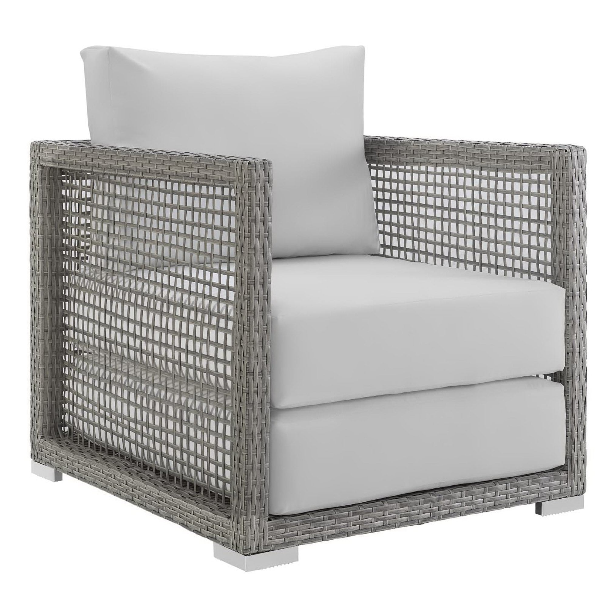 Aura 3 Piece Outdoor Patio Wicker Rattan Set - Gray White (Armchair, 2 Side Tables)