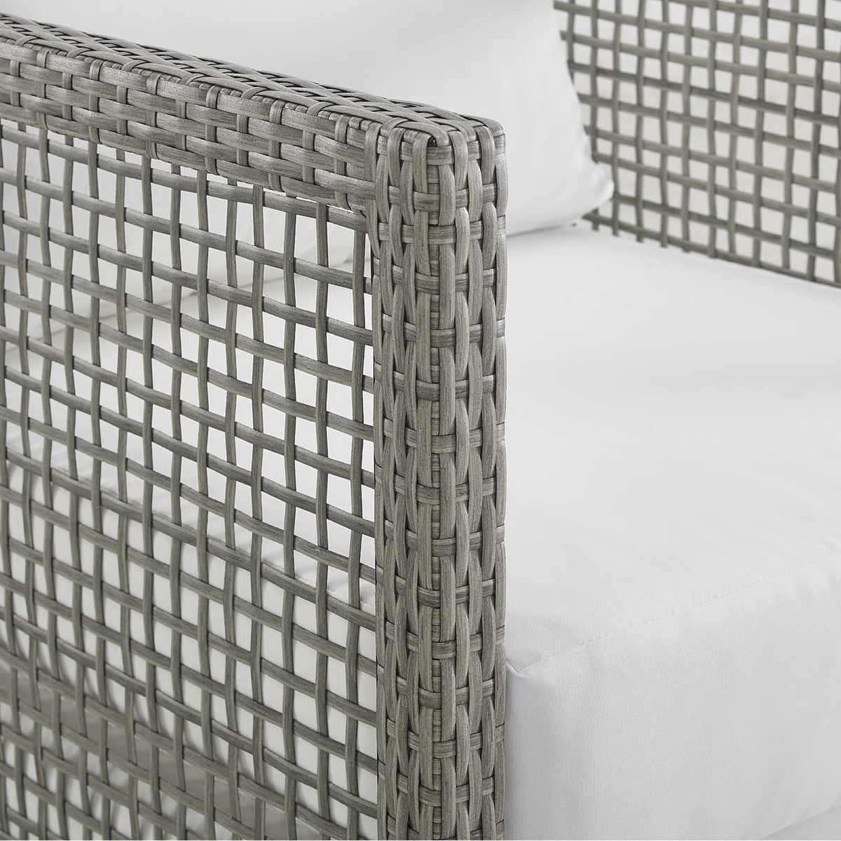 Aura 3 Piece Outdoor Patio Wicker Rattan Set - Gray White (Armchair, 2 Side Tables)
