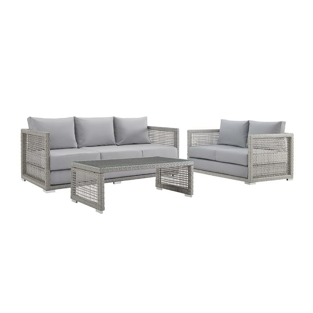 Aura 3 Piece Outdoor Patio Wicker Rattan Set - Gray Gray (Coffee Table, Loveseat, Sofa)
