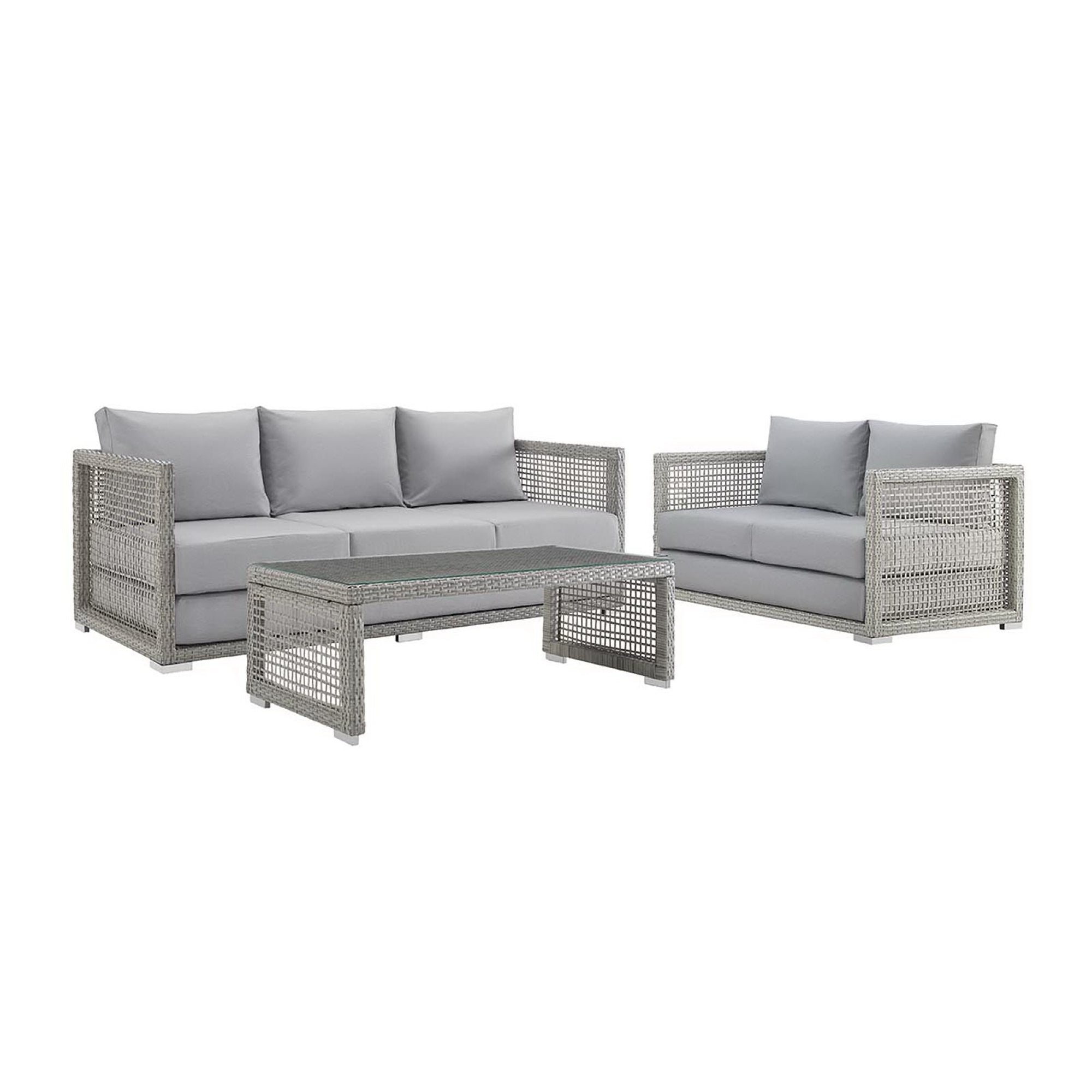 Aura 3 Piece Outdoor Patio Wicker Rattan Set - Gray Gray (Coffee Table, Loveseat, Sofa)