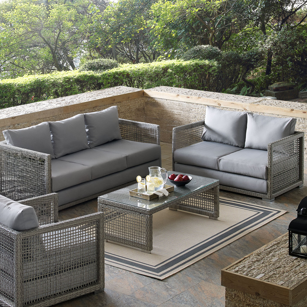 Aura 3 Piece Outdoor Patio Wicker Rattan Set - Gray Gray (Coffee Table, Loveseat, Sofa)