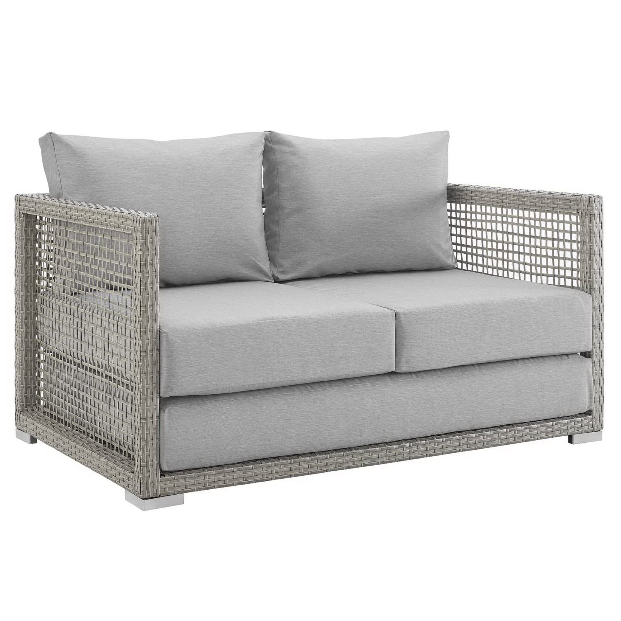 Aura 3 Piece Outdoor Patio Wicker Rattan Set - Gray Gray (Coffee Table, Loveseat, Sofa)