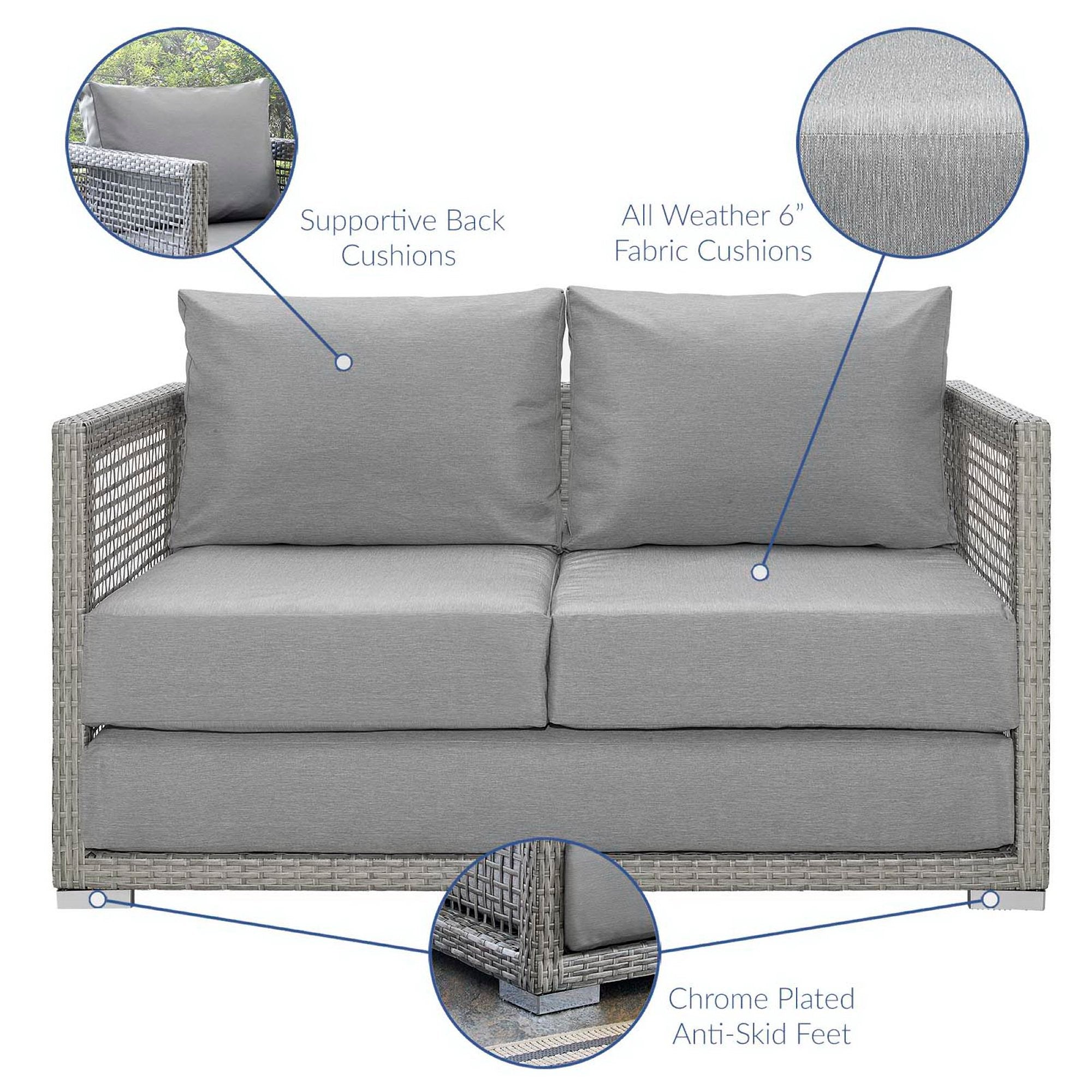 Aura 3 Piece Outdoor Patio Wicker Rattan Set - Gray Gray (Coffee Table, Loveseat, Sofa)
