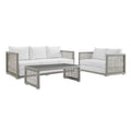 Aura 3 Piece Outdoor Patio Wicker Rattan Set - Gray White (Coffee Table, Loveseat, Sofa)