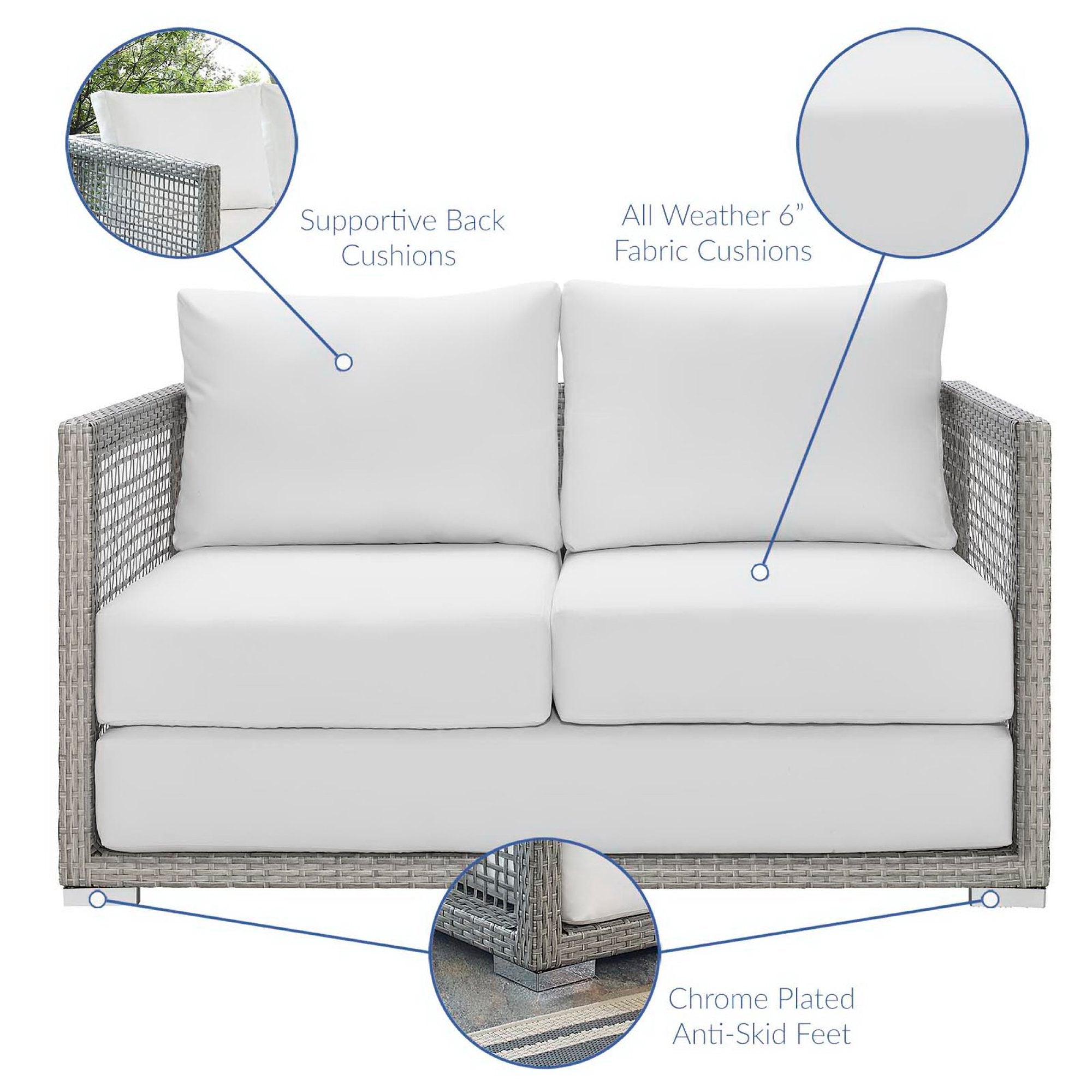 Aura 3 Piece Outdoor Patio Wicker Rattan Set - Gray White (Coffee Table, Loveseat, Sofa)