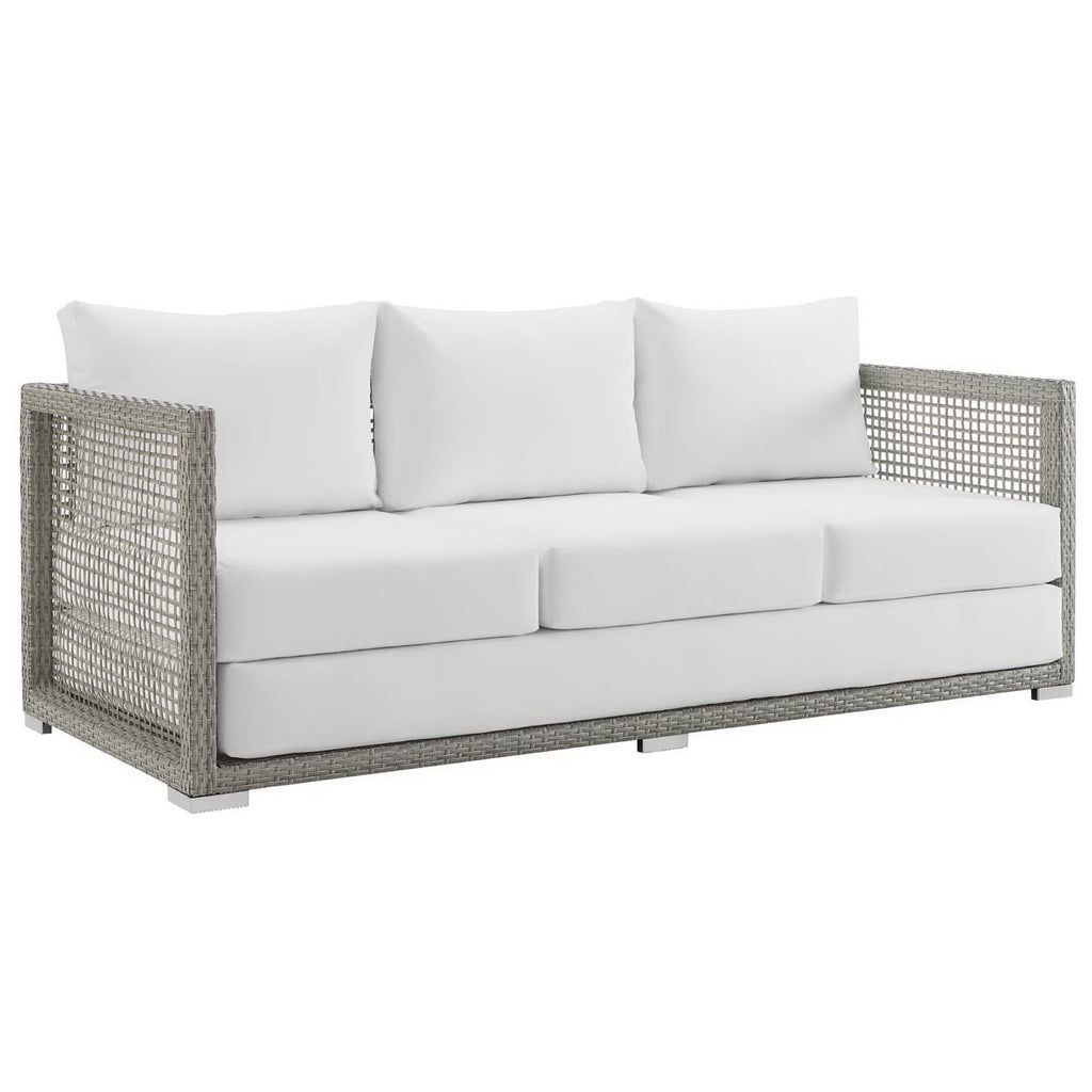 Aura 3 Piece Outdoor Patio Wicker Rattan Set - Gray White (Coffee Table, Loveseat, Sofa)