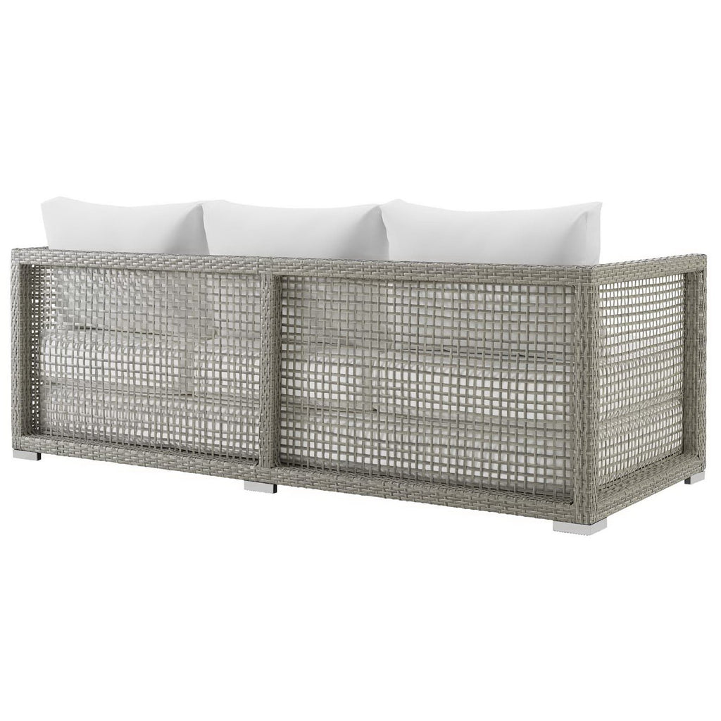 Aura 3 Piece Outdoor Patio Wicker Rattan Set - Gray White (Coffee Table, Loveseat, Sofa)