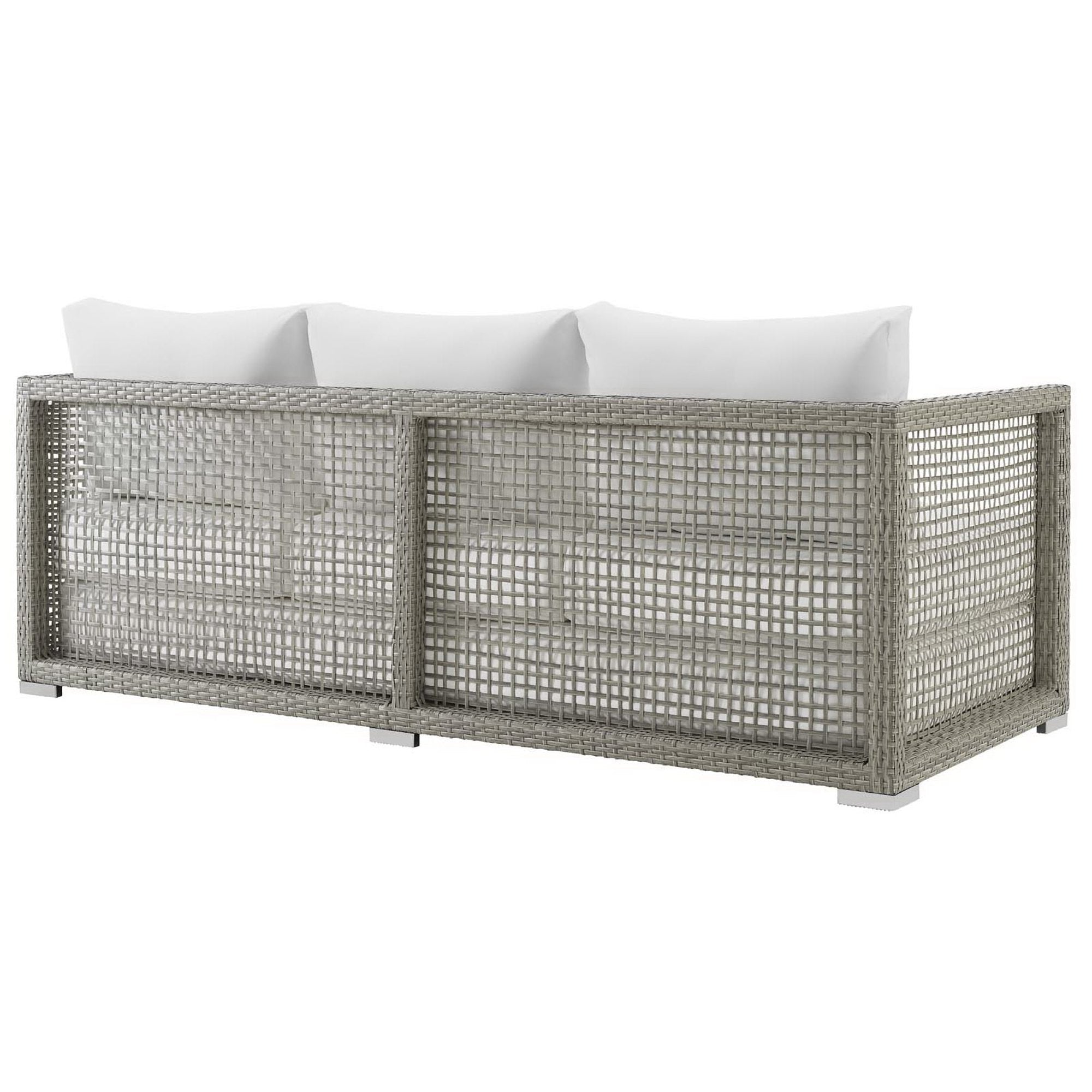 Aura 3 Piece Outdoor Patio Wicker Rattan Set - Gray White (Coffee Table, Loveseat, Sofa)
