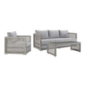 Aura 3 Piece Outdoor Patio Wicker Rattan Set - Gray Gray (Armchair, Coffee Table, Sofa)