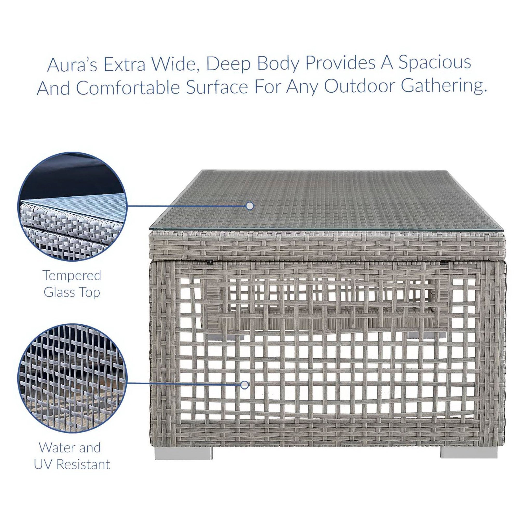Aura 3 Piece Outdoor Patio Wicker Rattan Set - Gray Gray (Armchair, Coffee Table, Sofa)