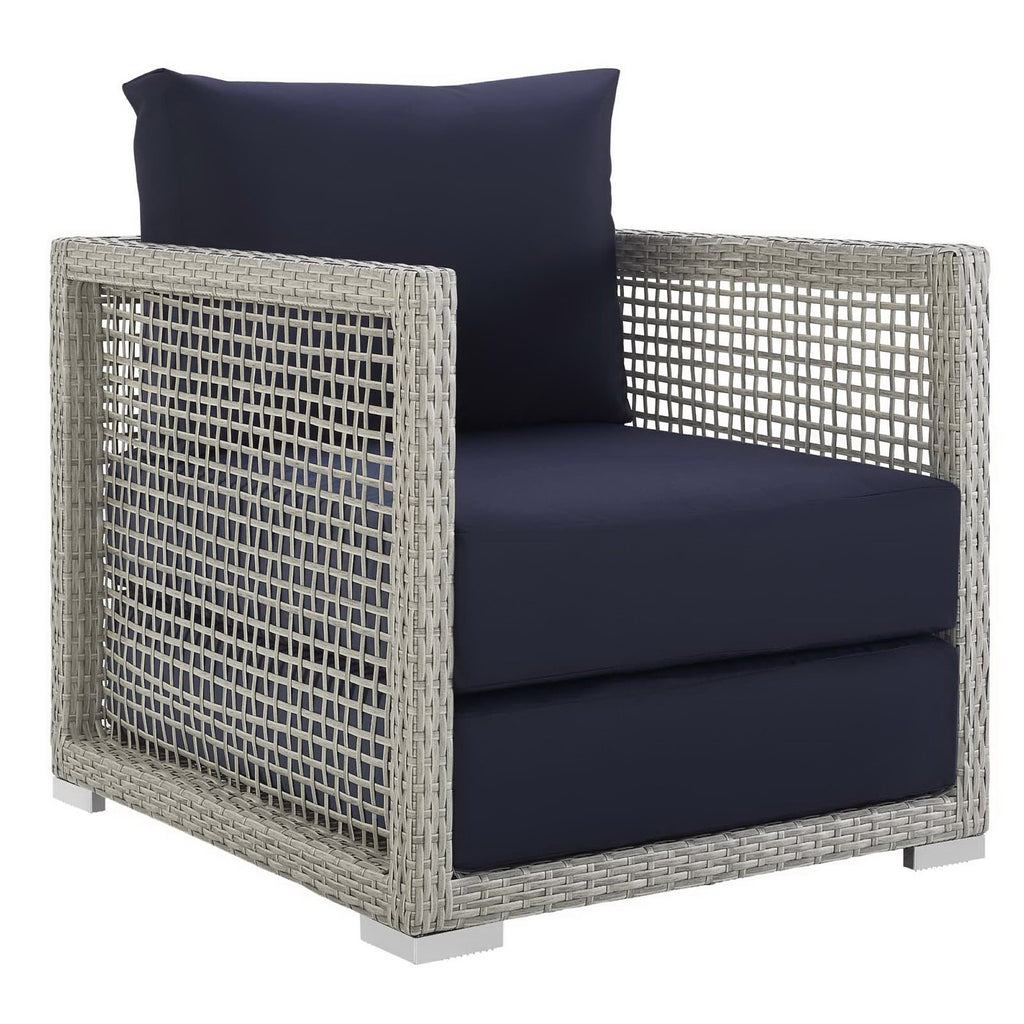Aura 3 Piece Outdoor Patio Wicker Rattan Set - Gray Navy (Armchair, Coffee Table, Sofa)