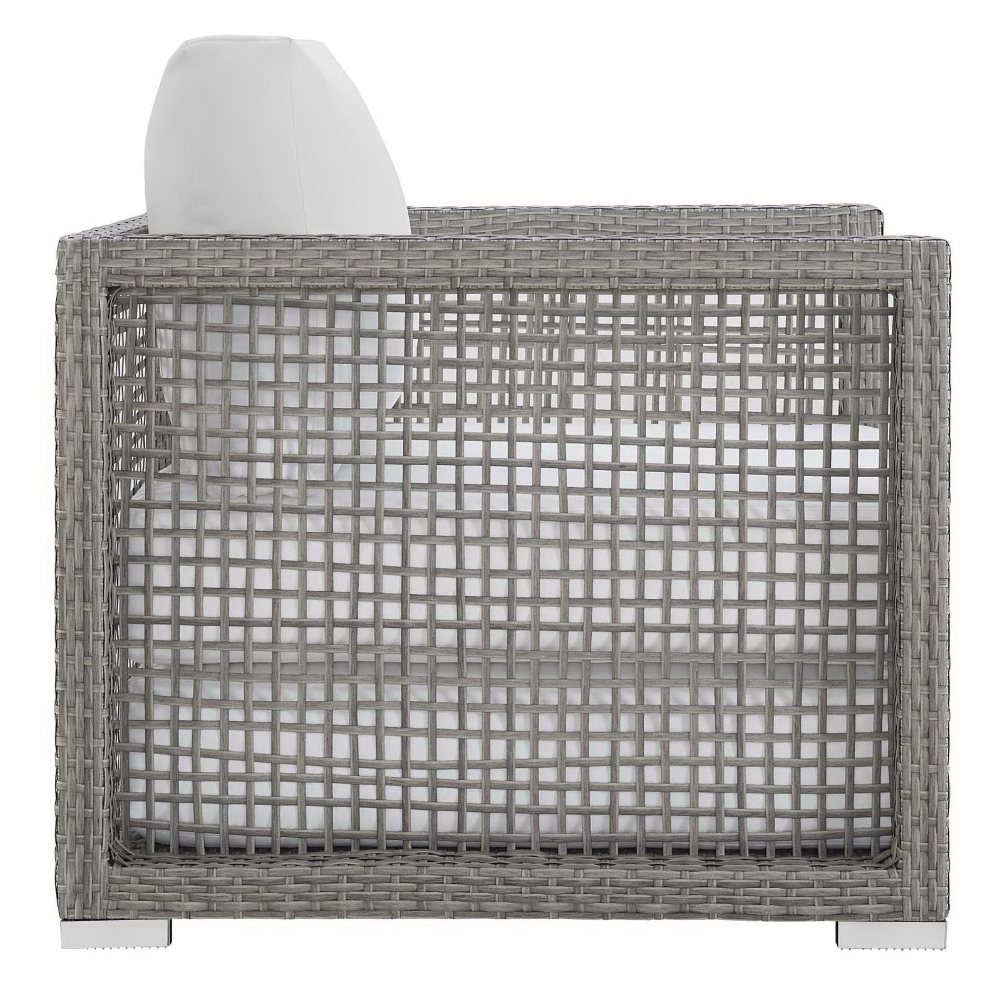 Aura 3 Piece Outdoor Patio Wicker Rattan Set - Gray White (Armchair, Coffee Table, Sofa)