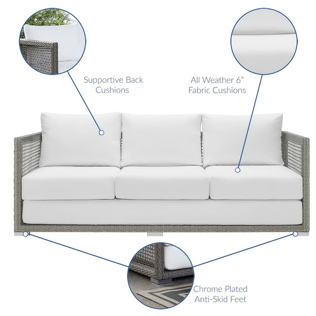 Aura 3 Piece Outdoor Patio Wicker Rattan Set - Gray White (Armchair, Coffee Table, Sofa)