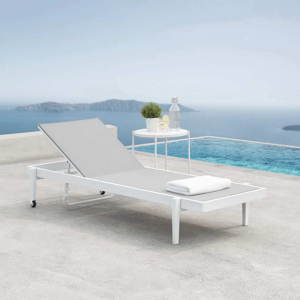 Charleston Outdoor Patio Chaise Lounge Chair - White Gray