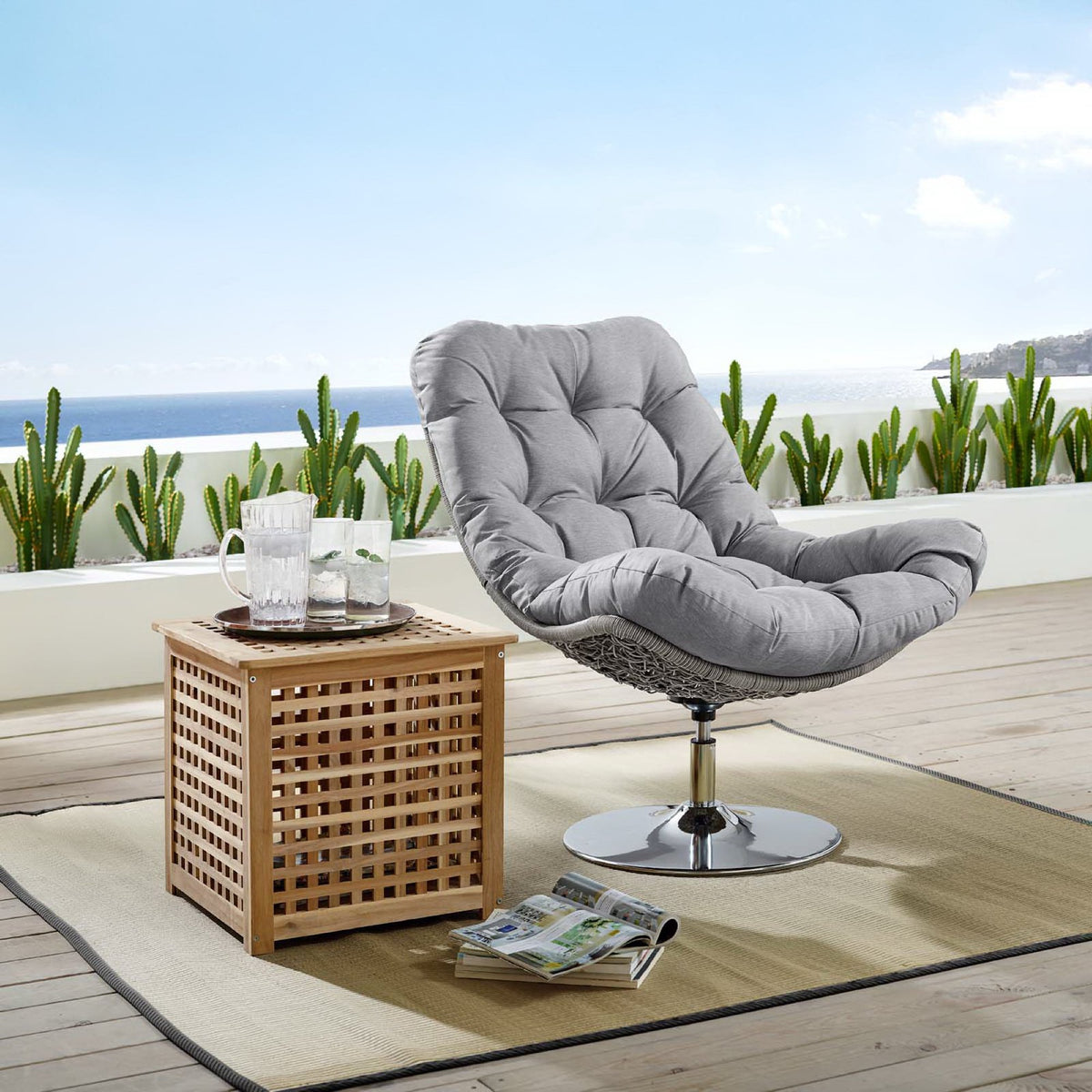 Brighton Wicker Rattan Outdoor Patio Swivel Lounge Chair - Light Gray Gray
