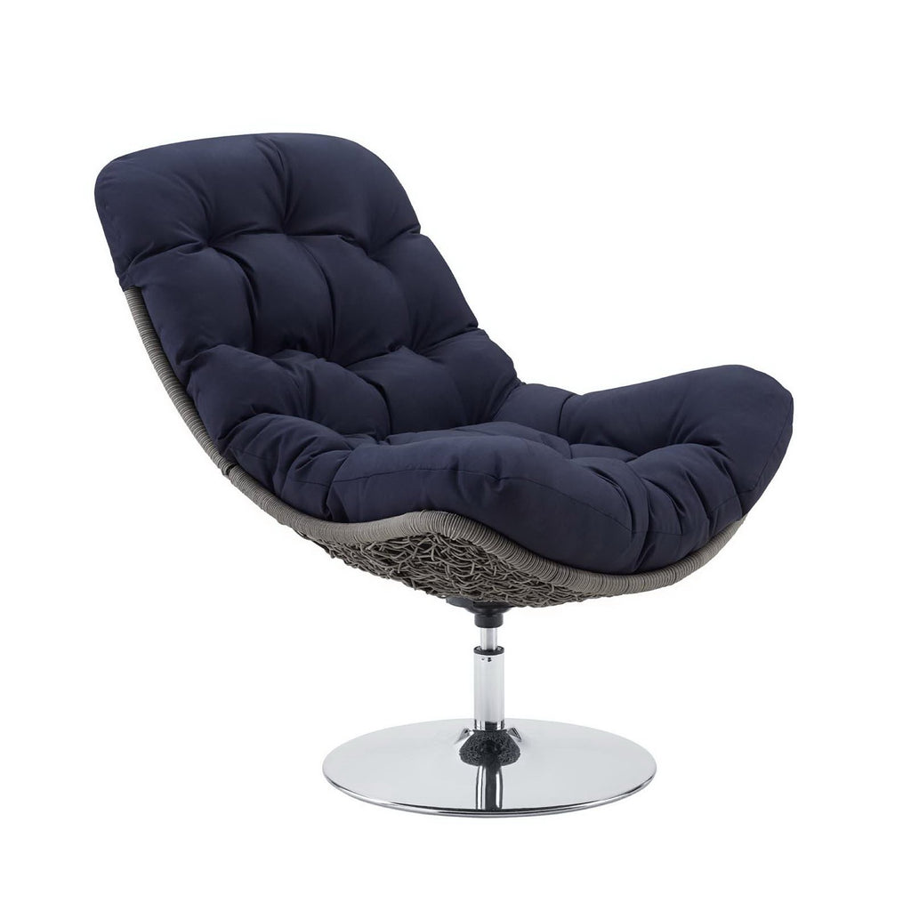 Brighton Wicker Rattan Outdoor Patio Swivel Lounge Chair - Light Gray Navy