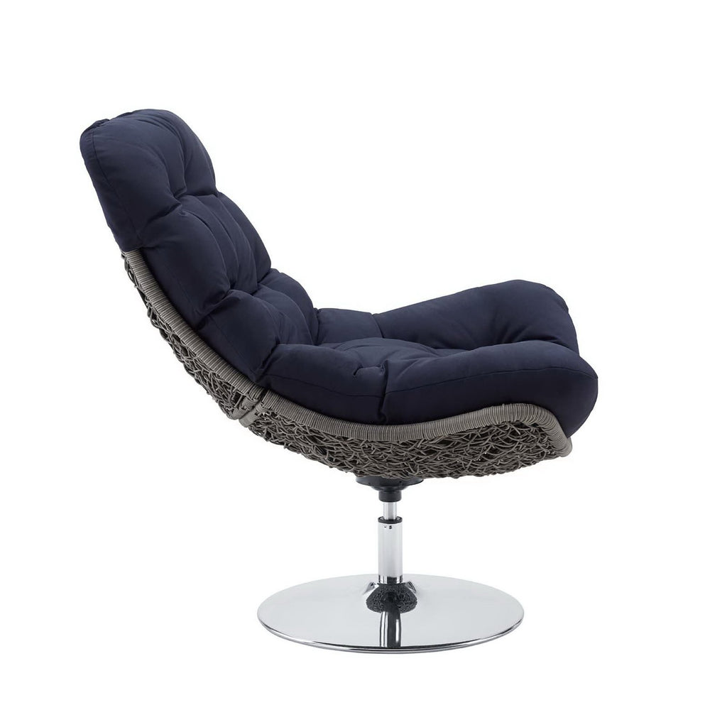 Brighton Wicker Rattan Outdoor Patio Swivel Lounge Chair - Light Gray Navy