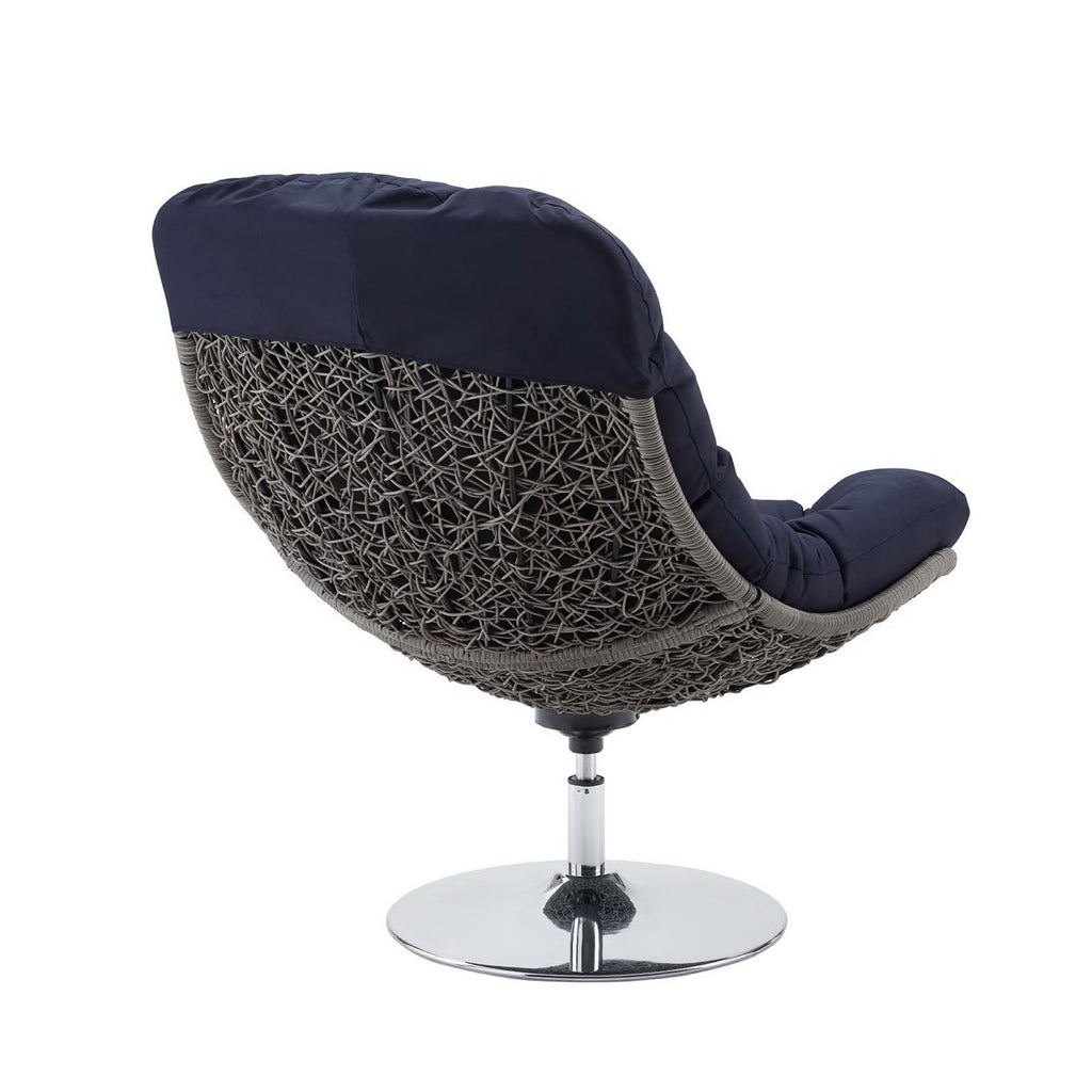 Brighton Wicker Rattan Outdoor Patio Swivel Lounge Chair - Light Gray Navy