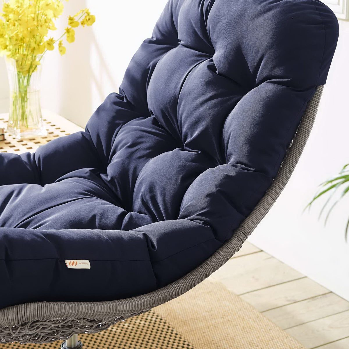 Brighton Wicker Rattan Outdoor Patio Swivel Lounge Chair - Light Gray Navy