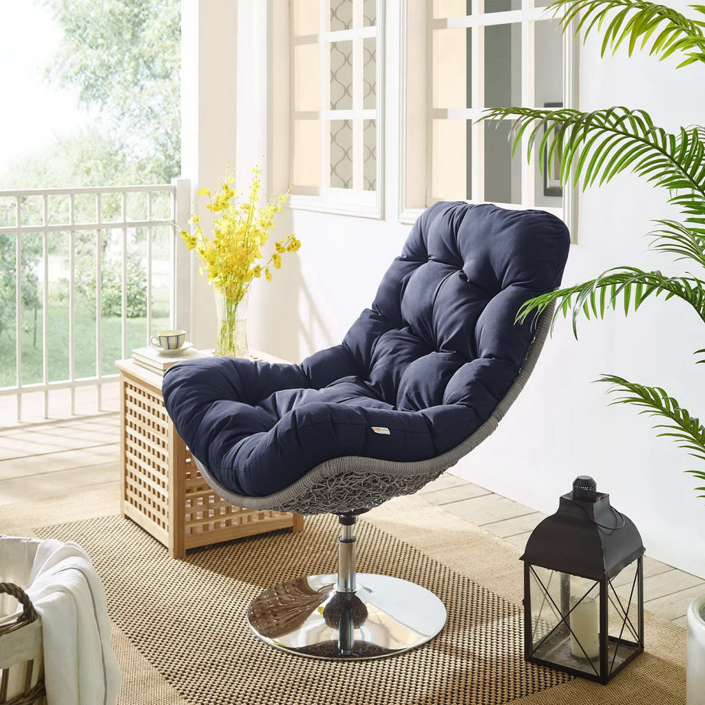 Brighton Wicker Rattan Outdoor Patio Swivel Lounge Chair - Light Gray Navy