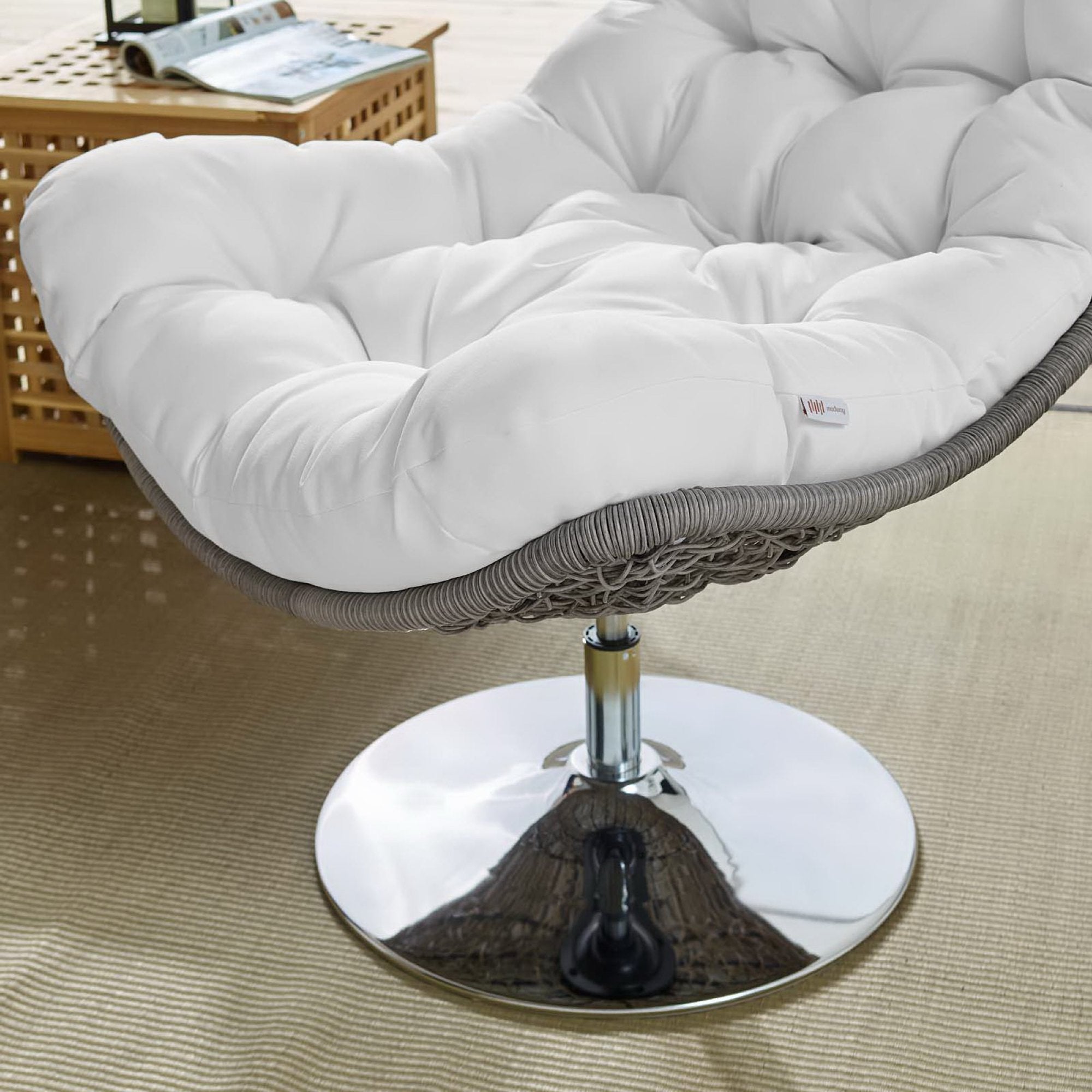 Brighton Wicker Rattan Outdoor Patio Swivel Lounge Chair - Light Gray White