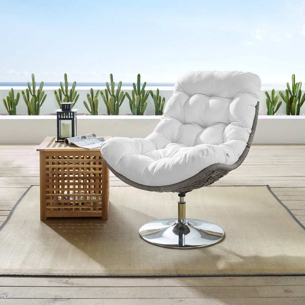 Brighton Wicker Rattan Outdoor Patio Swivel Lounge Chair - Light Gray White