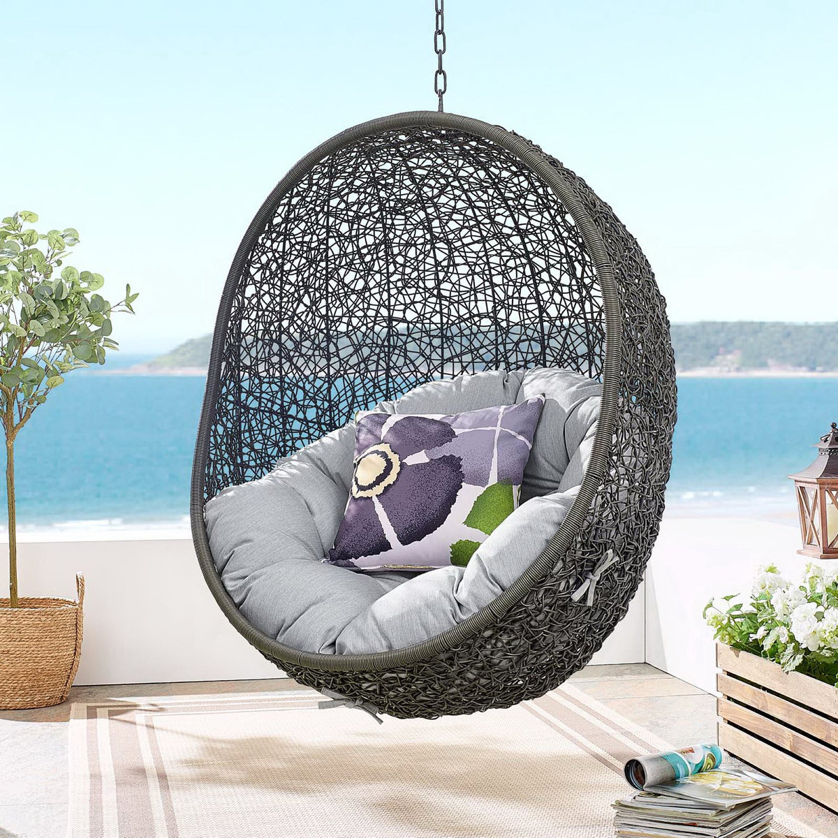 Hide Sunbrella Fabric Swing Outdoor Patio Lounge Chair Without Stand - Gray Gray