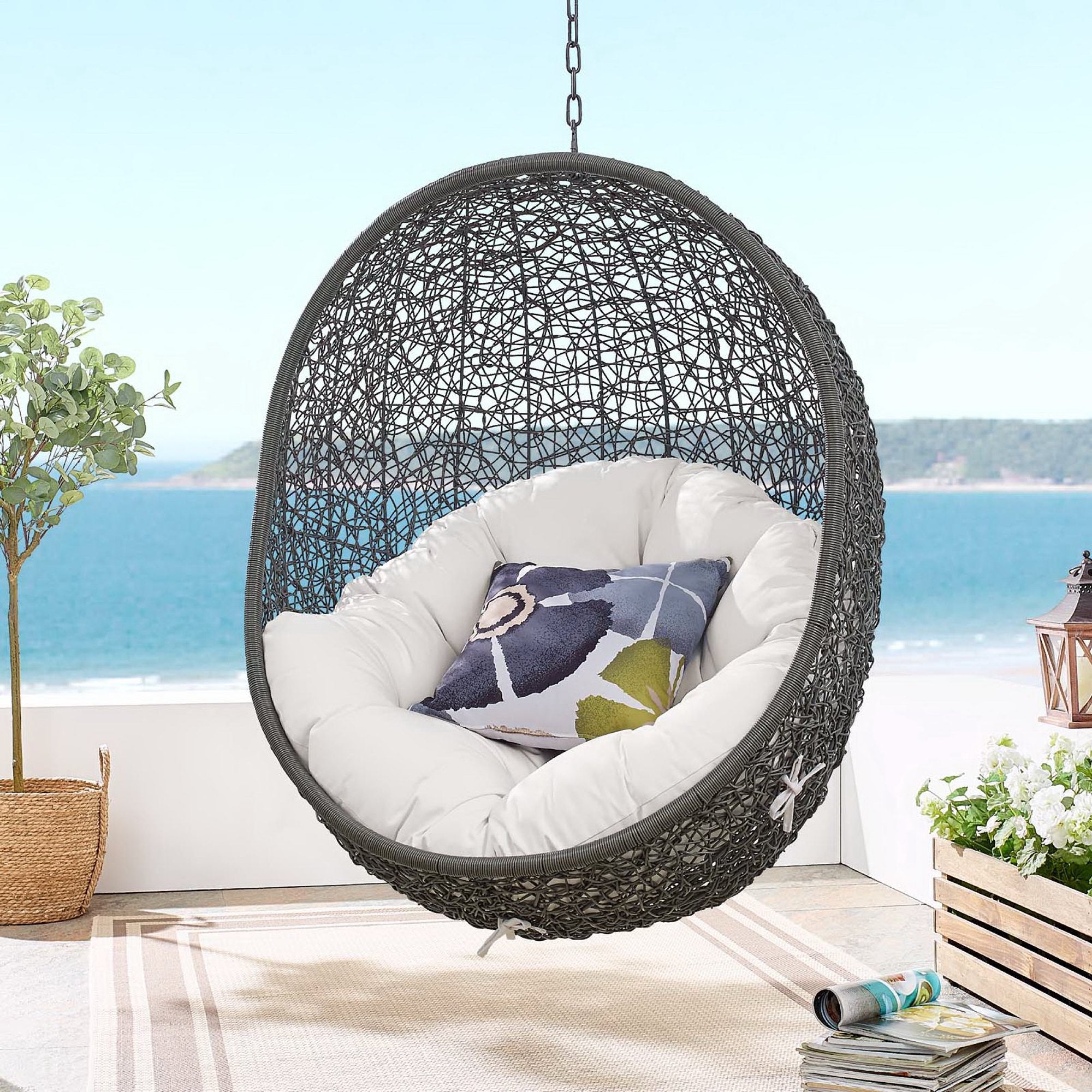 Hide Sunbrella Fabric Swing Outdoor Patio Lounge Chair Without Stand - Gray White