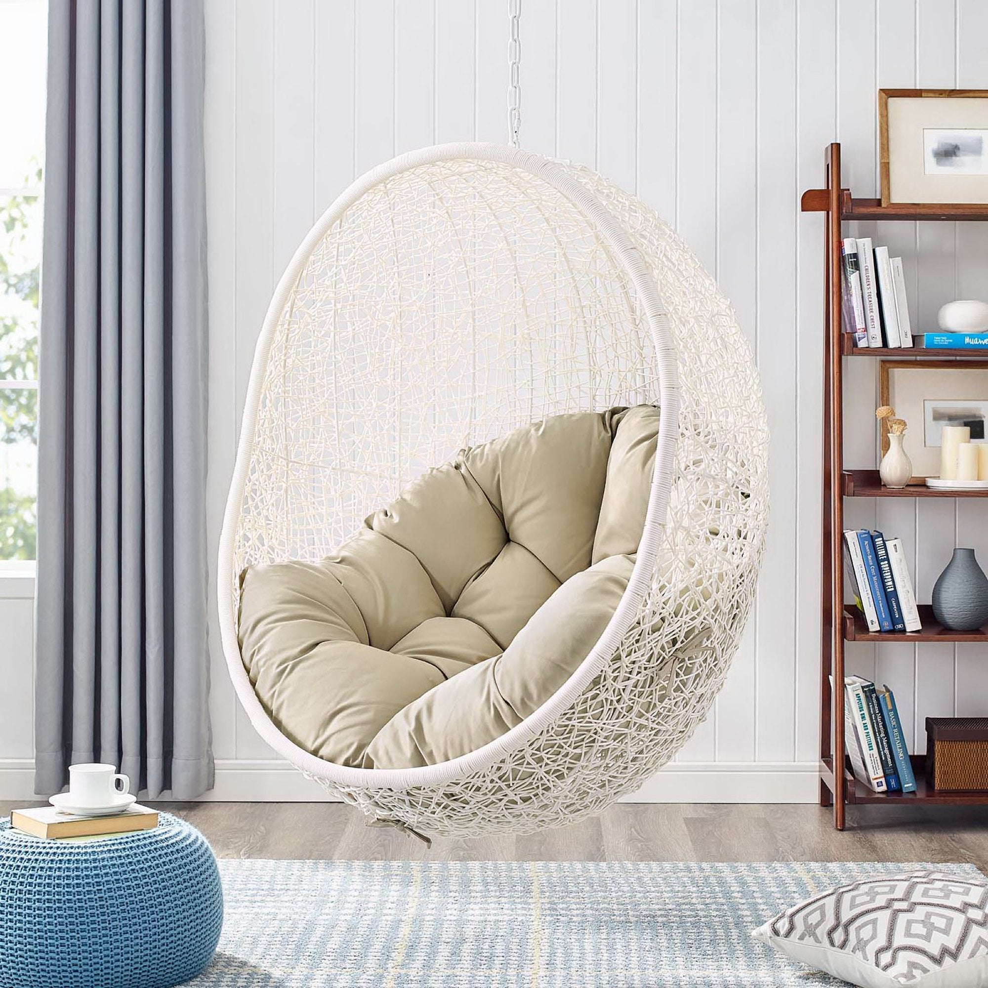 Hide Sunbrella Fabric Swing Outdoor Patio Lounge Chair Without Stand - White Beige