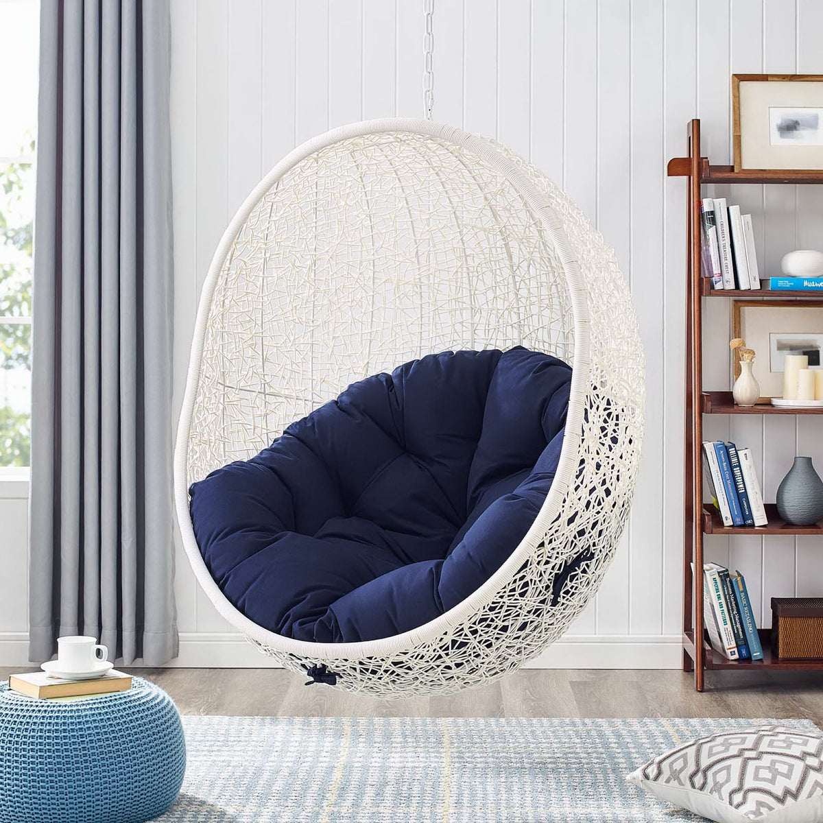 Hide Sunbrella Fabric Swing Outdoor Patio Lounge Chair Without Stand - White Navy