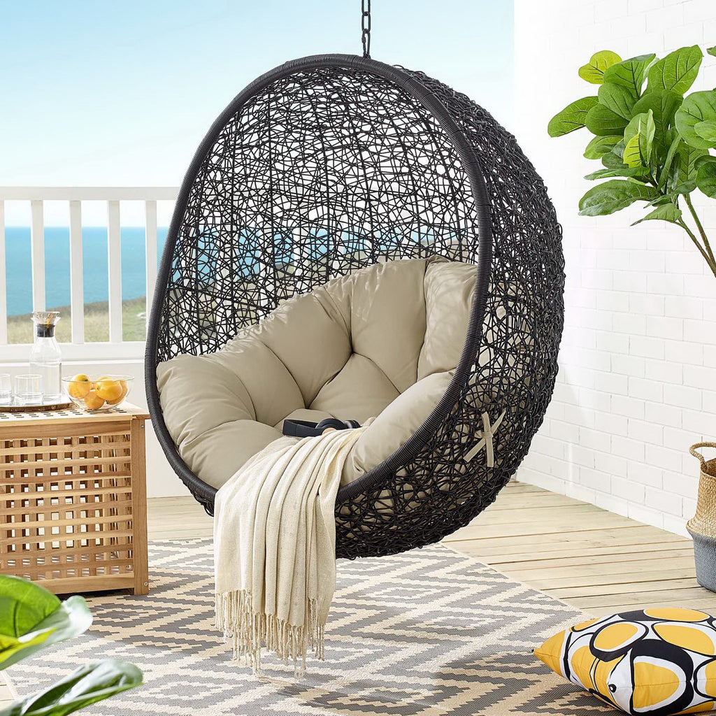 Encase Sunbrella Fabric Swing Outdoor Patio Lounge Chair Without Stand - Black Beige