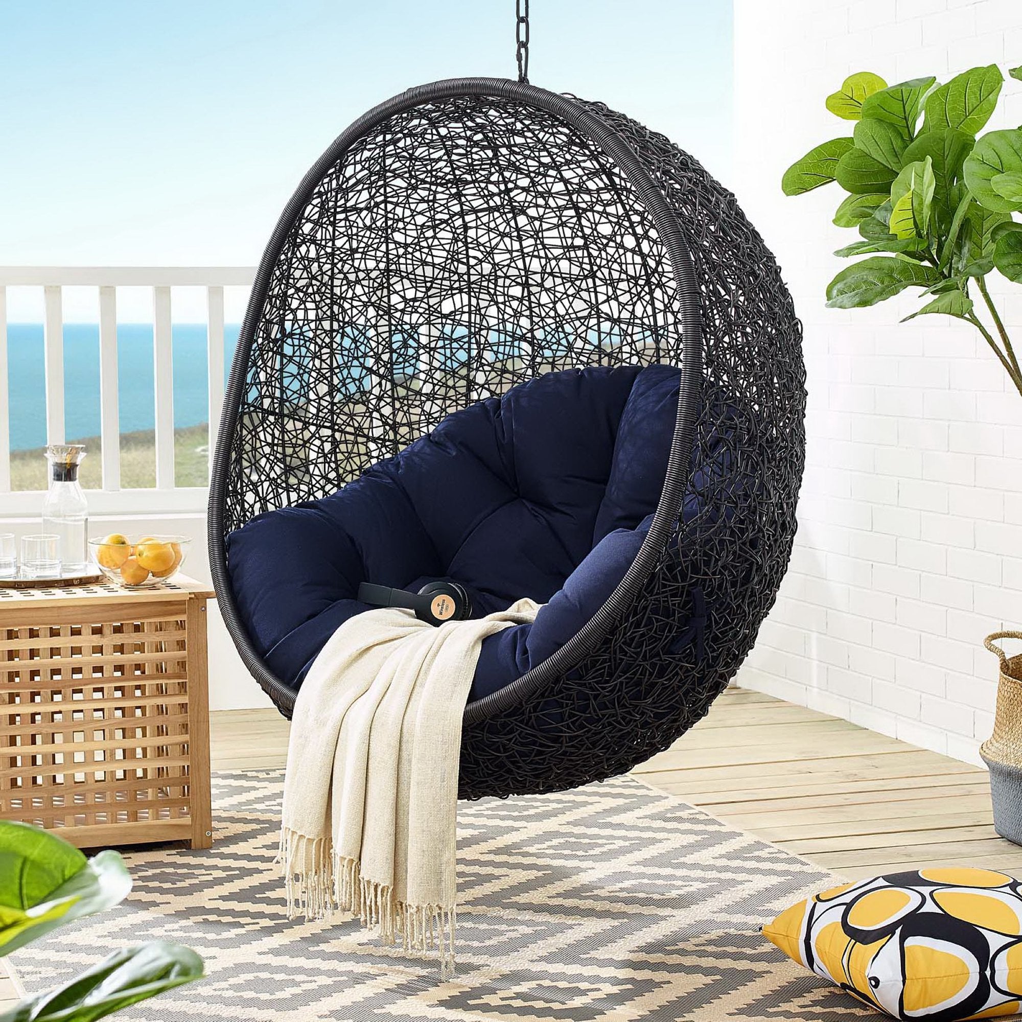 Encase Sunbrella Fabric Swing Outdoor Patio Lounge Chair Without Stand - Black Navy