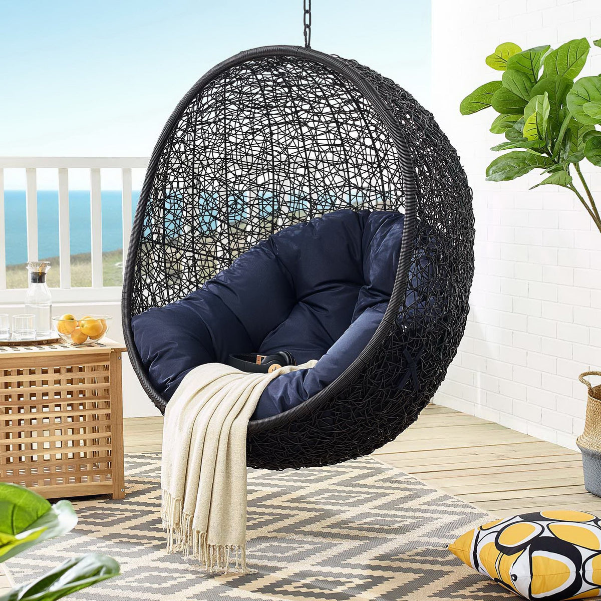 Encase Swing Outdoor Patio Lounge Chair Without Stand - Black Navy