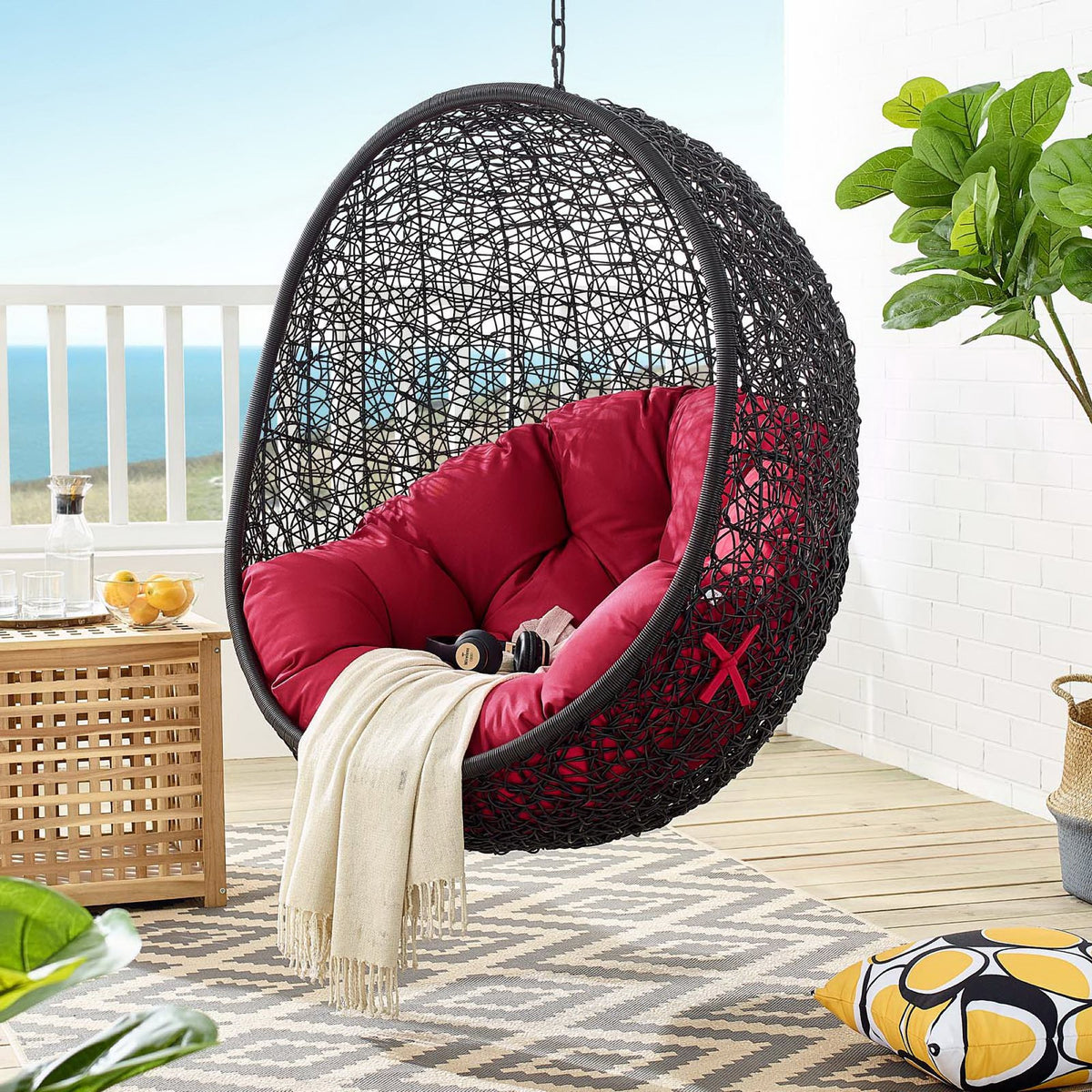 Encase Swing Outdoor Patio Lounge Chair Without Stand - Black Red