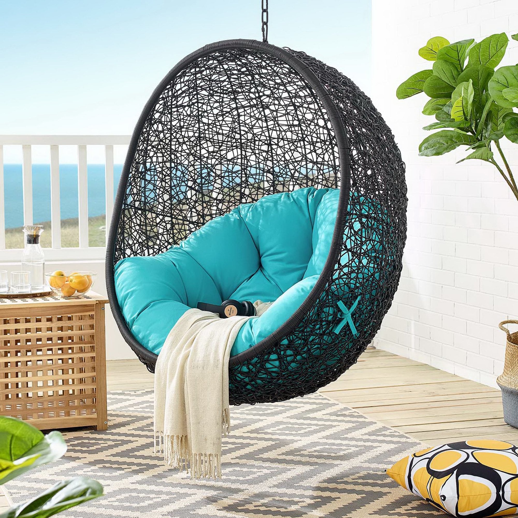 Encase Swing Outdoor Patio Lounge Chair Without Stand - Black Turquoise