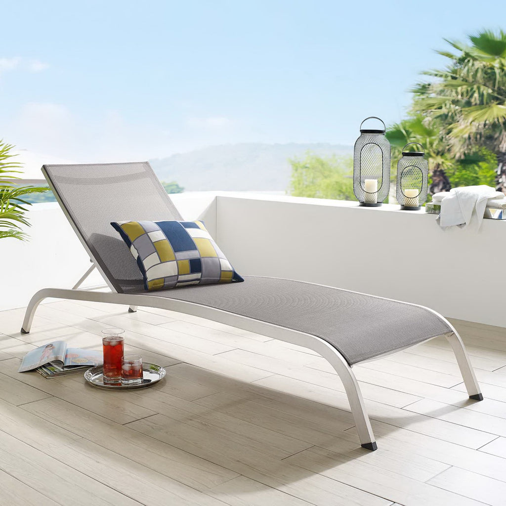 Savannah Mesh Chaise Outdoor Patio Aluminum Lounge Chair - Gray