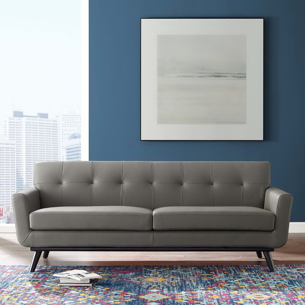 Engage Top-Grain Leather Living Room Lounge Sofa - Gray