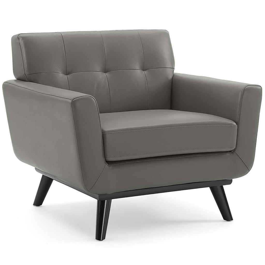 Engage Top-Grain Leather Living Room Lounge Accent Armchair - Gray