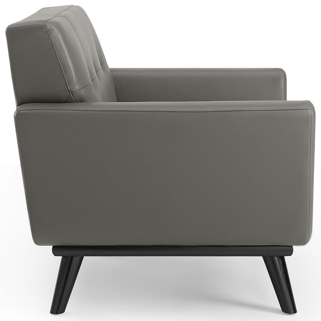 Engage Top-Grain Leather Living Room Lounge Accent Armchair - Gray