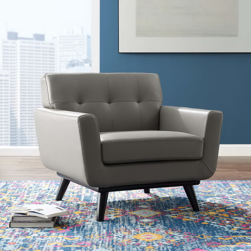 Engage Top-Grain Leather Living Room Lounge Accent Armchair - Gray